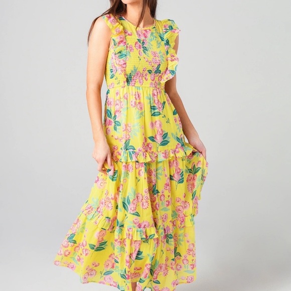 Banjanan Iris Yellow Floral Smocked Dress - Picture 2 of 11